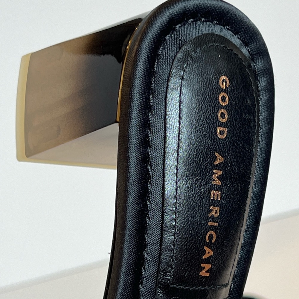 Good American Black Block Heel Square Toe Mule Slide Sandals Size8 - Picture 3 of 10